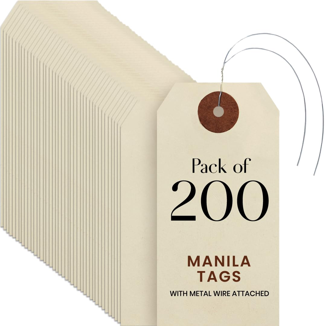 9pt Creme Manila Tag w/ Wire Hanger Set of 200 Size #3