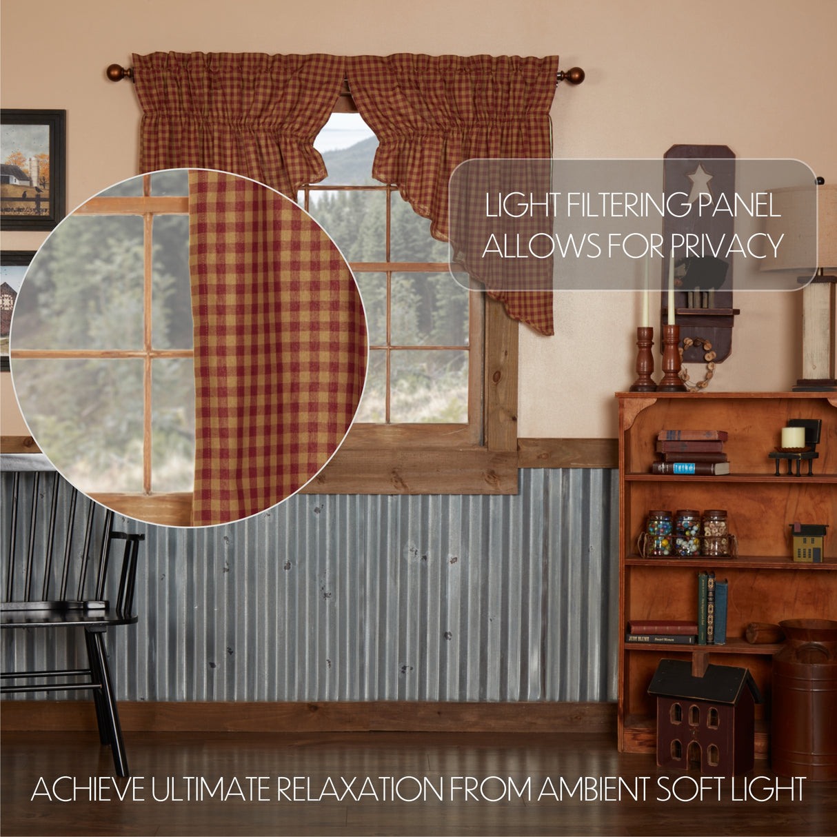 Burgundy Check Curtain Set