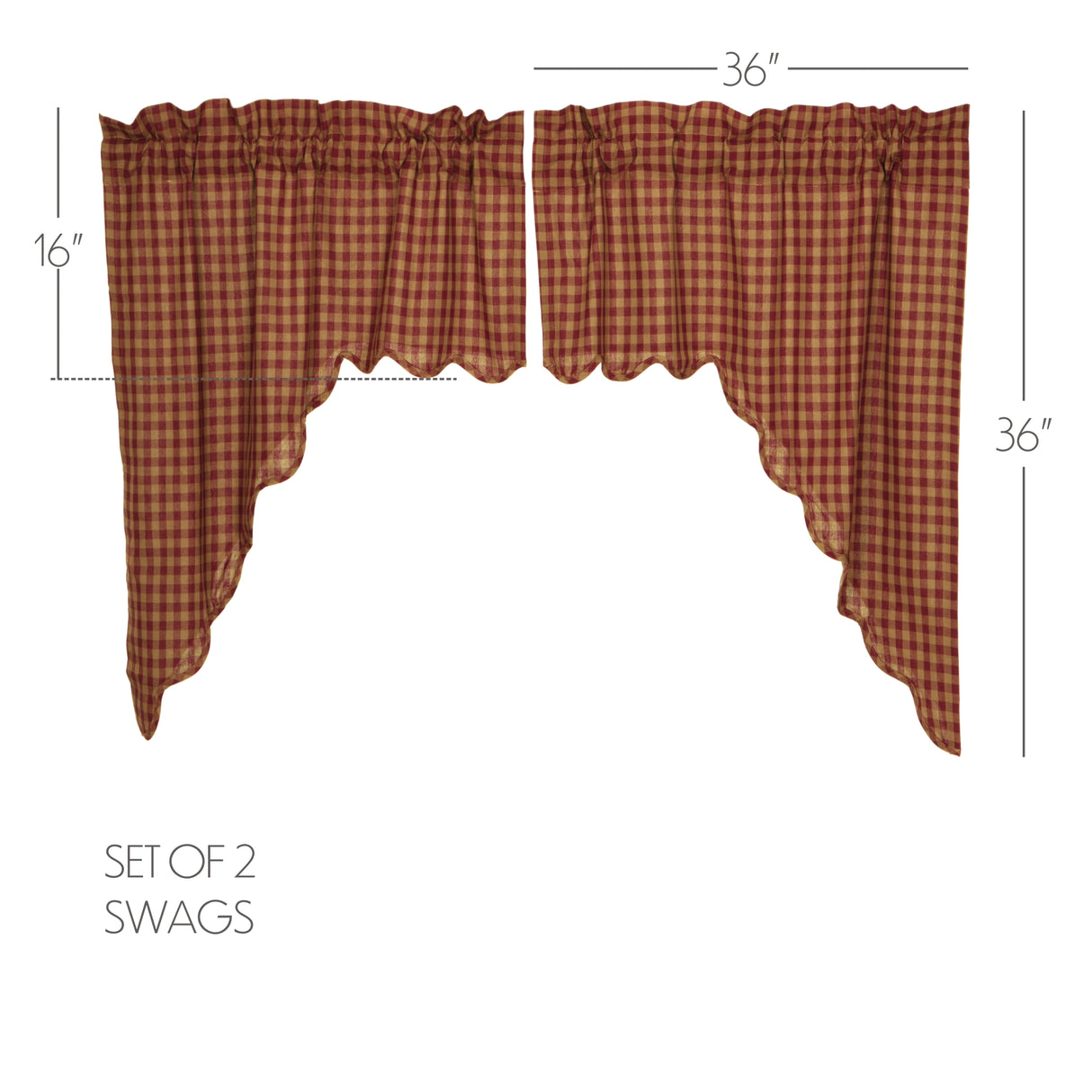 Burgundy Check Curtain Set