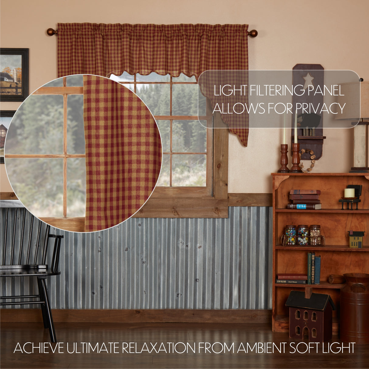 Burgundy Check Curtain Set