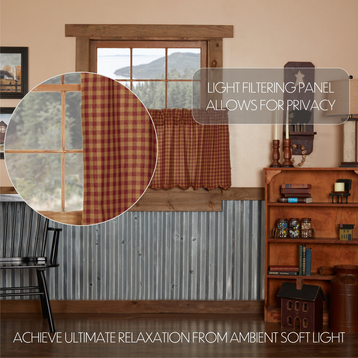 Burgundy Check Curtain Set