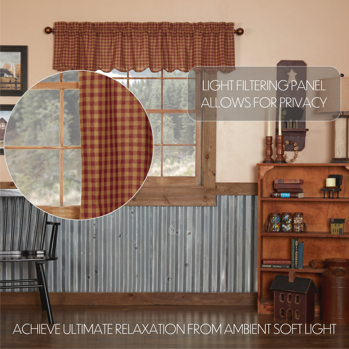 Burgundy Check Curtain Set