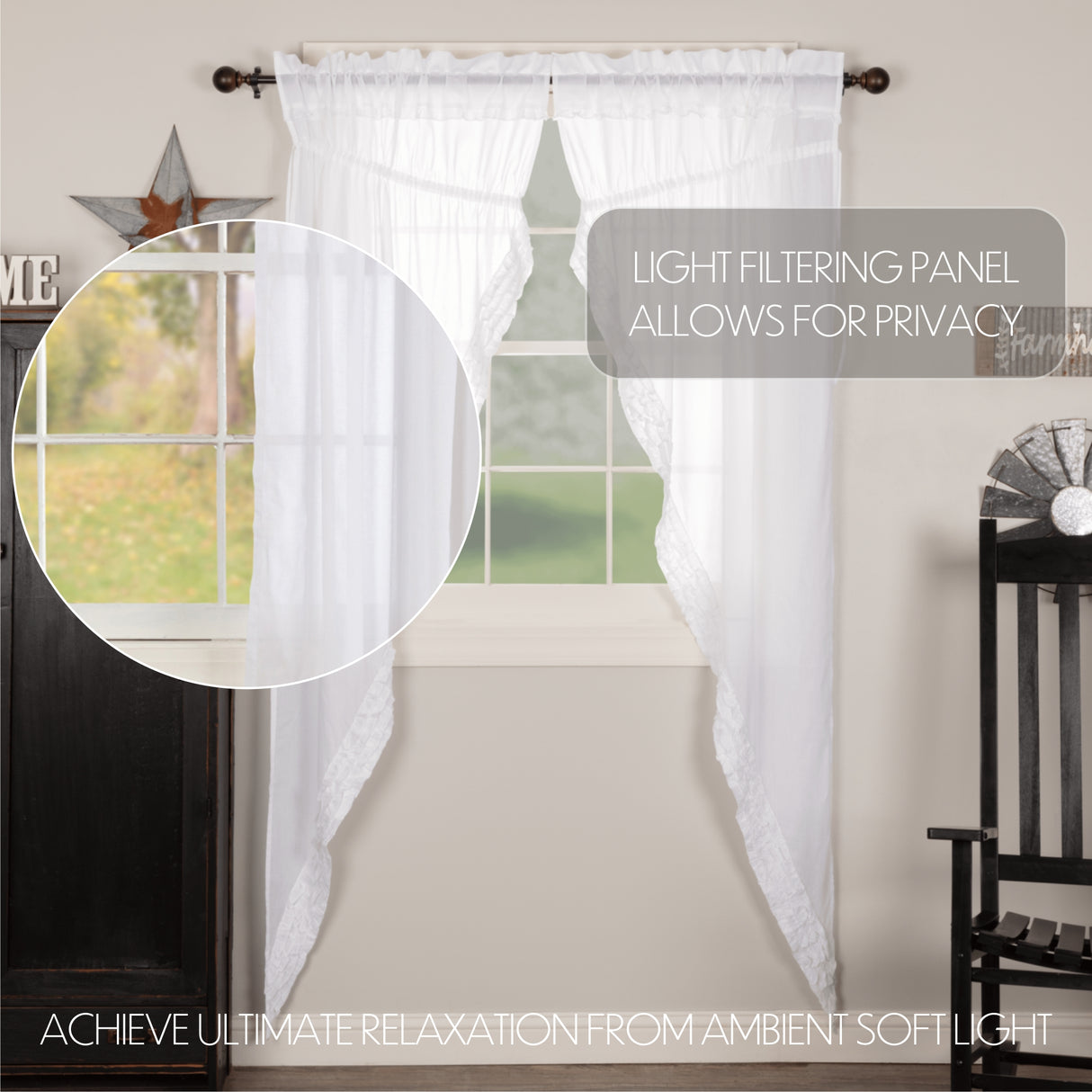 White Ruffled Sheer Prairie Long Panel Set of 2 84x36x18