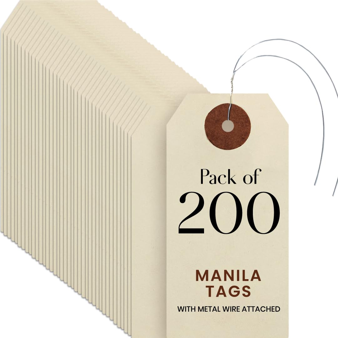 9pt Creme Manila Tag w/ Wire Hanger Set of 200 Size #2