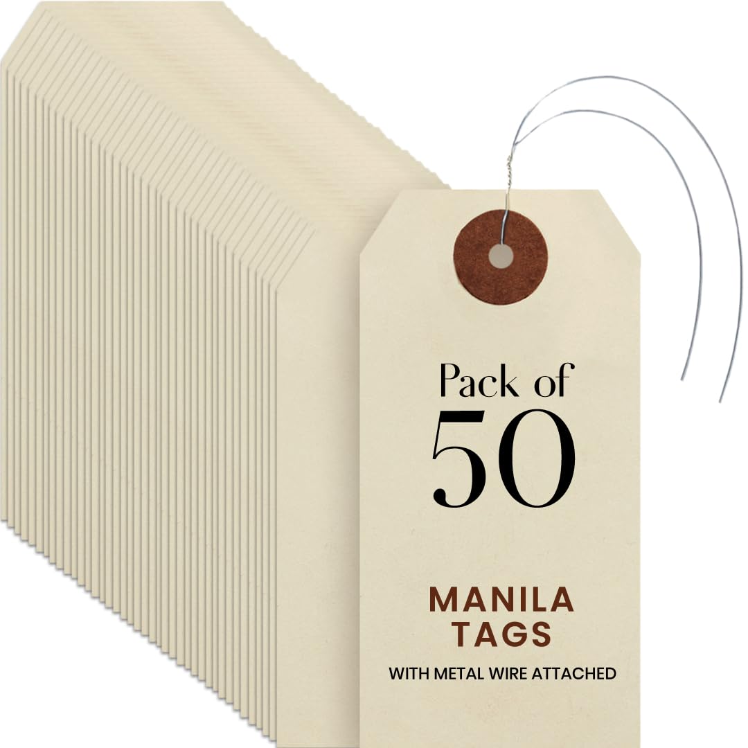 9pt Creme Manila Tag w/ Wire Hanger Set of 50 Size #3