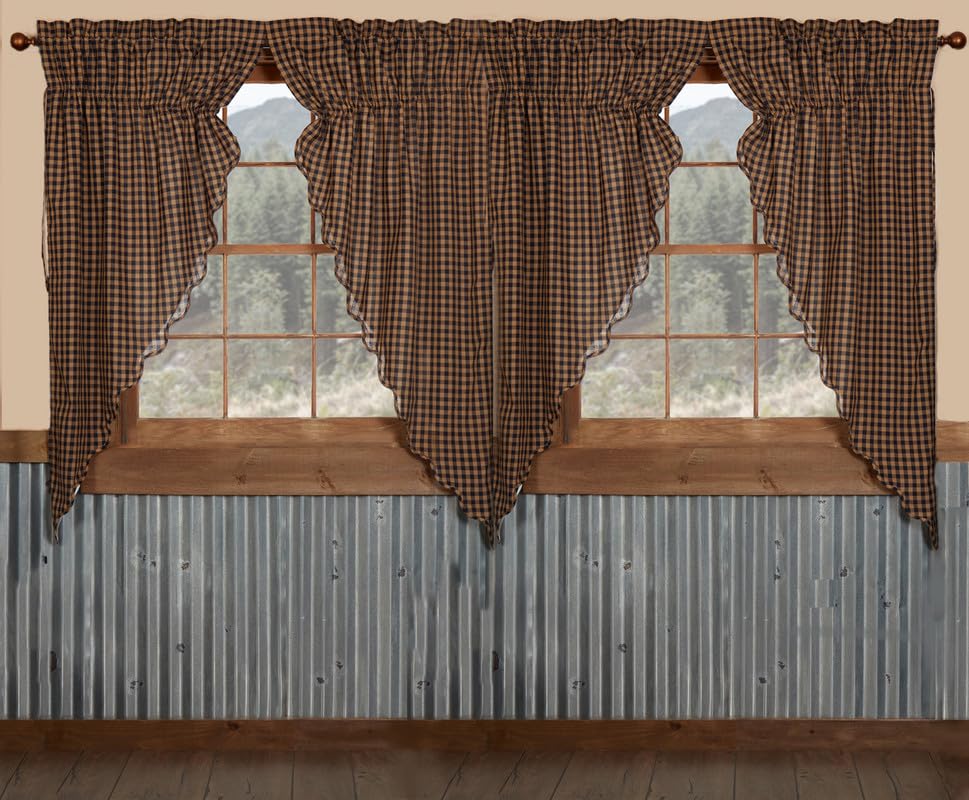 Navy Check Scalloped Prairie Short Panel Set of 4 63x36x18