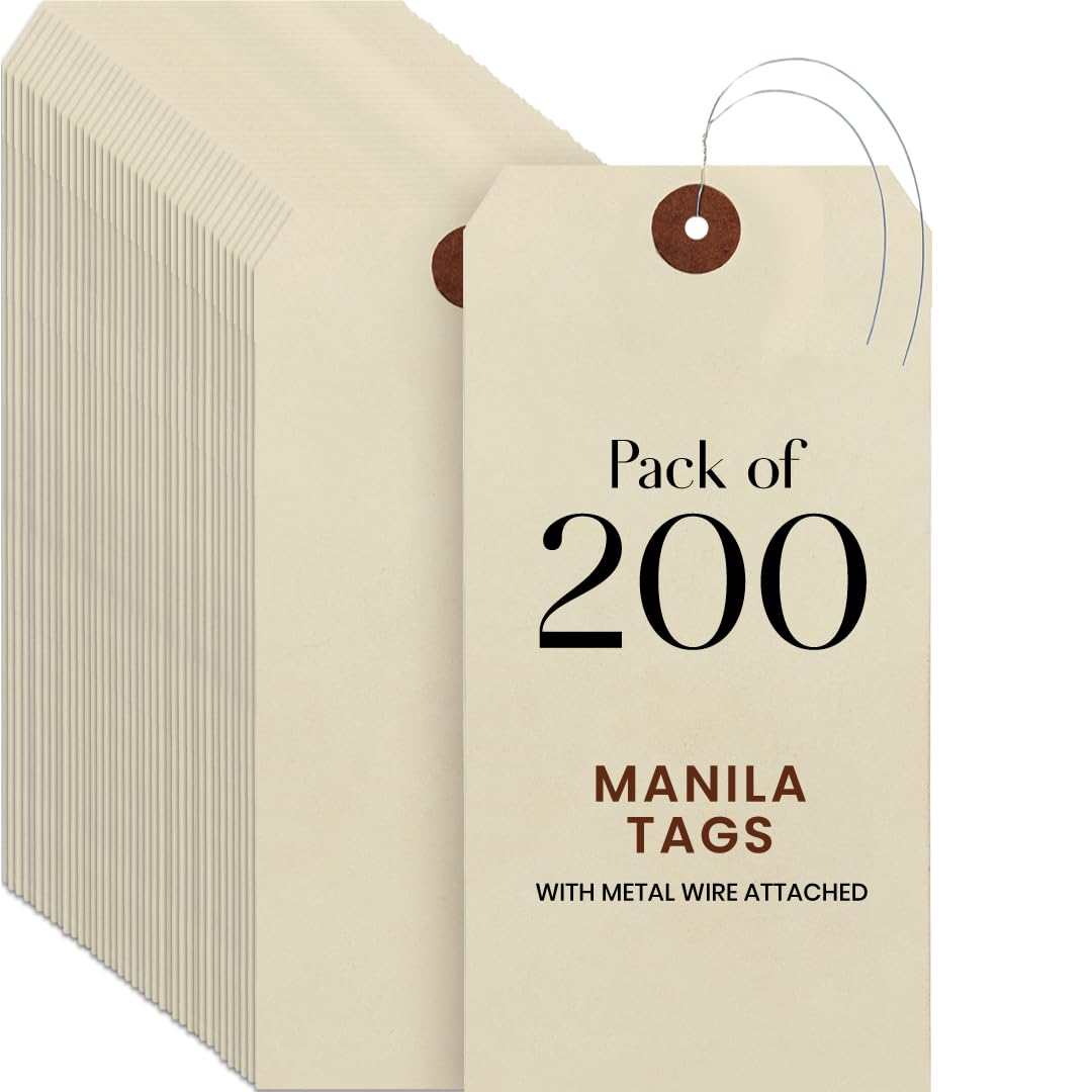 9pt Creme Manila Tag w/ Wire Hanger Set of 200 Size #8