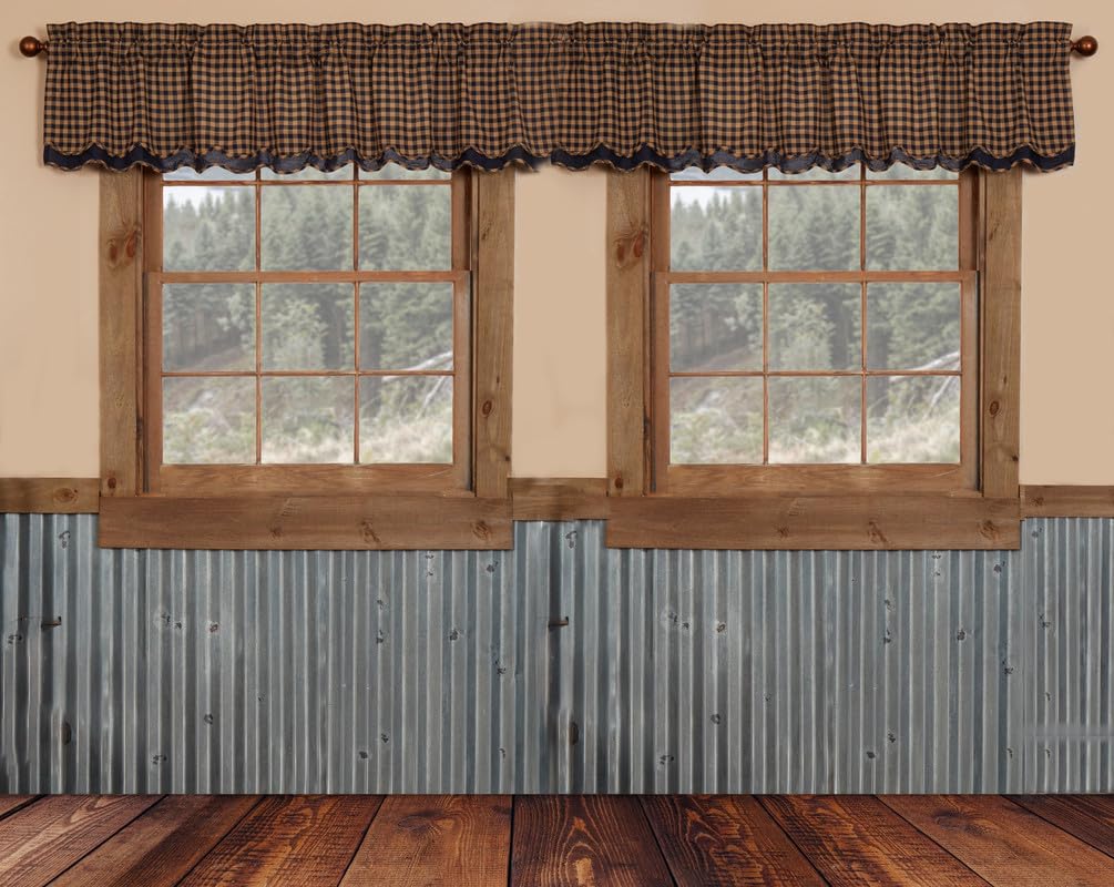 Navy Check Scalloped Layered Valance Set of 2 16x72