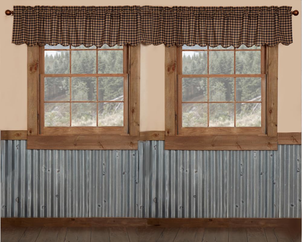 Navy Check Scalloped Valance Set of 2 16x72