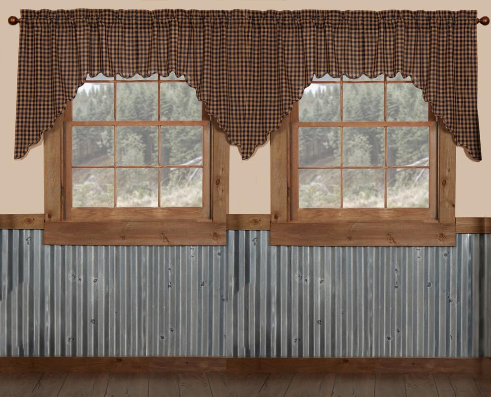 Navy Check Scalloped Swag Set of 4 36x36x16