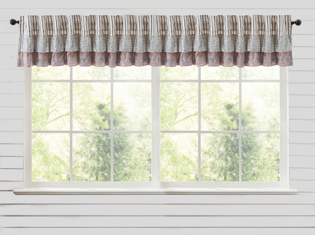 Kaila Ticking Blue Ruffled Valance Set of 2 16x90
