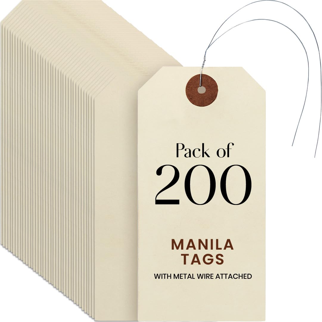 9pt Creme Manila Tag w/ Wire Hanger Set of 200 Size #5