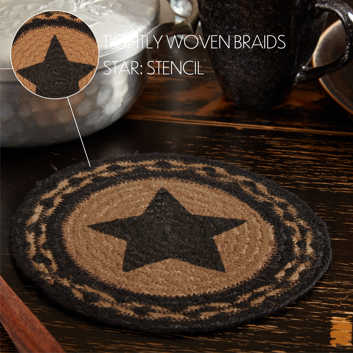 Farmhouse Jute Trivet Stencil Star 8, Set of 3