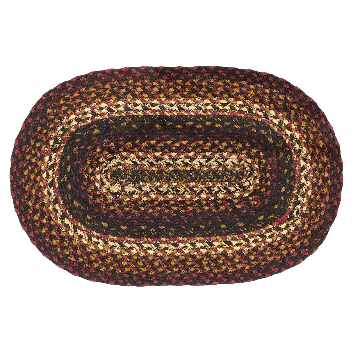 Country Beckham Table Placemat, Red Black Tan, Jute Blend, Oval, 12x18 Inches, 4 Pack 4 Pack