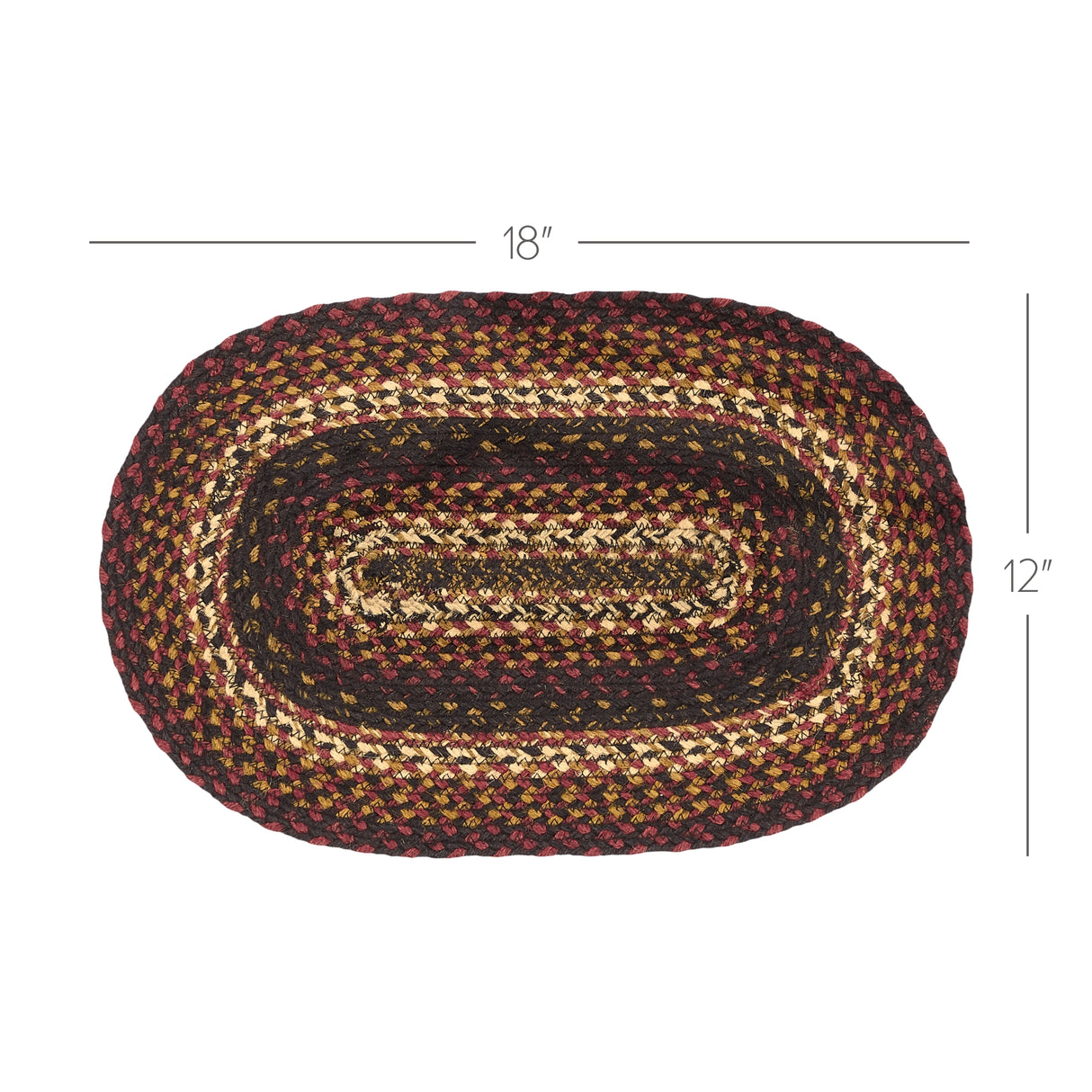 Country Beckham Table Placemat, Red Black Tan, Jute Blend, Oval, 12x18 Inches, 4 Pack 4 Pack