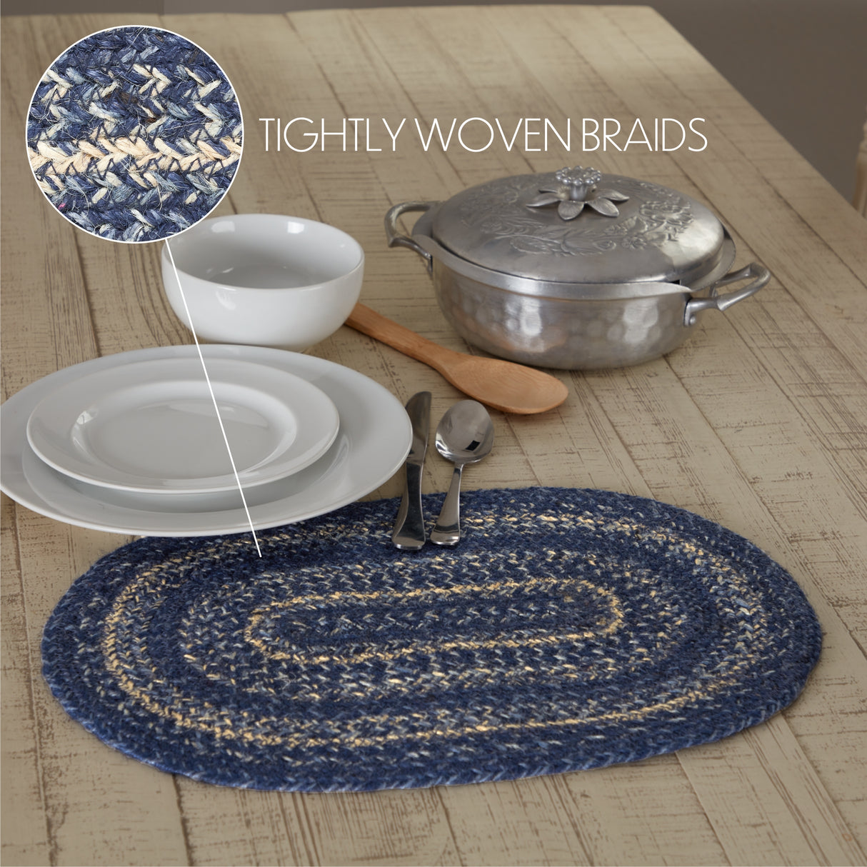 Farmhouse Great Falls Blue Table Placemat, Blue White, Jute Blend, Oval, 12x18 Inches, 12 Pack 12 Pack