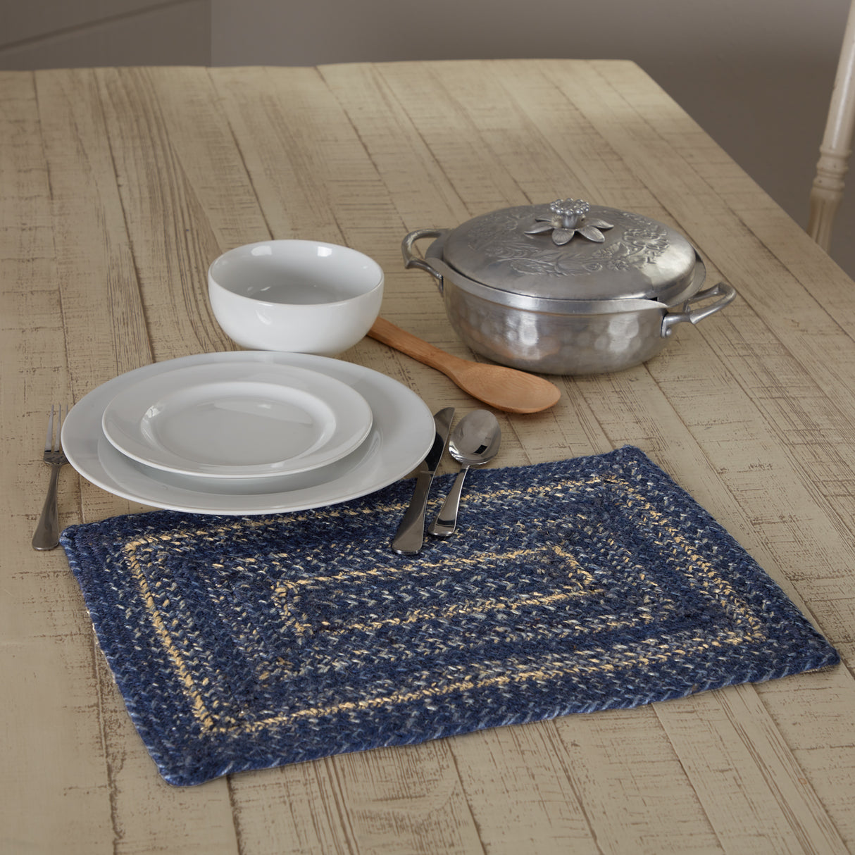 Farmhouse Great Falls Blue Table Placemat, Blue White, Jute Blend, Rectangle, 12x18 Inches, 8 Pack 8 Pack