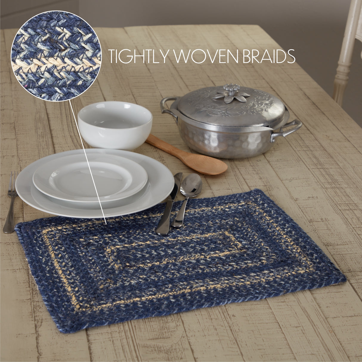 Farmhouse Great Falls Blue Table Placemat, Blue White, Jute Blend, Rectangle, 12x18 Inches, 12 Pack 12 Pack