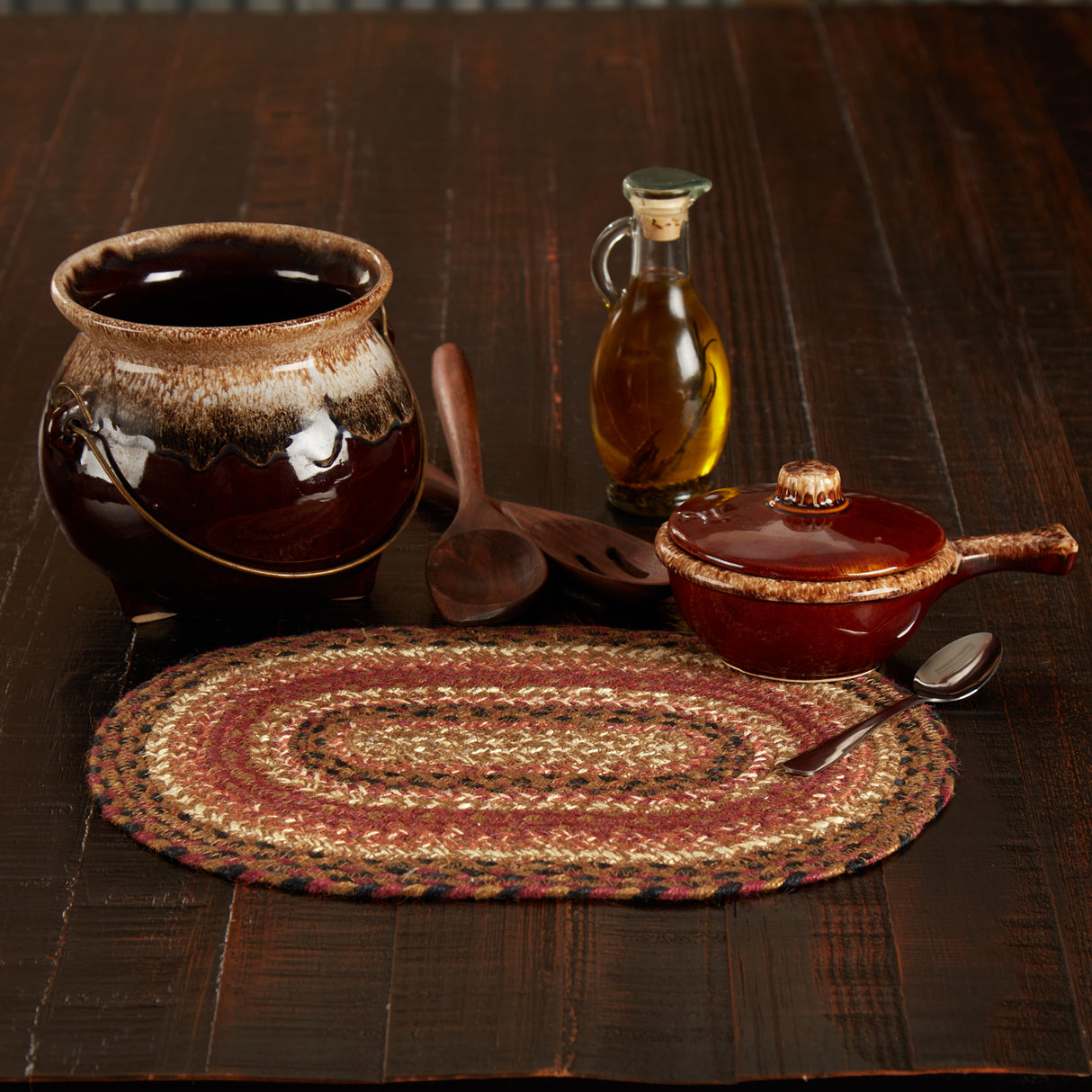 Ginger Spice Table Placemat, Orange Red Natural, Jute Blend, Oval, 10x15 Inches, 2 Pack