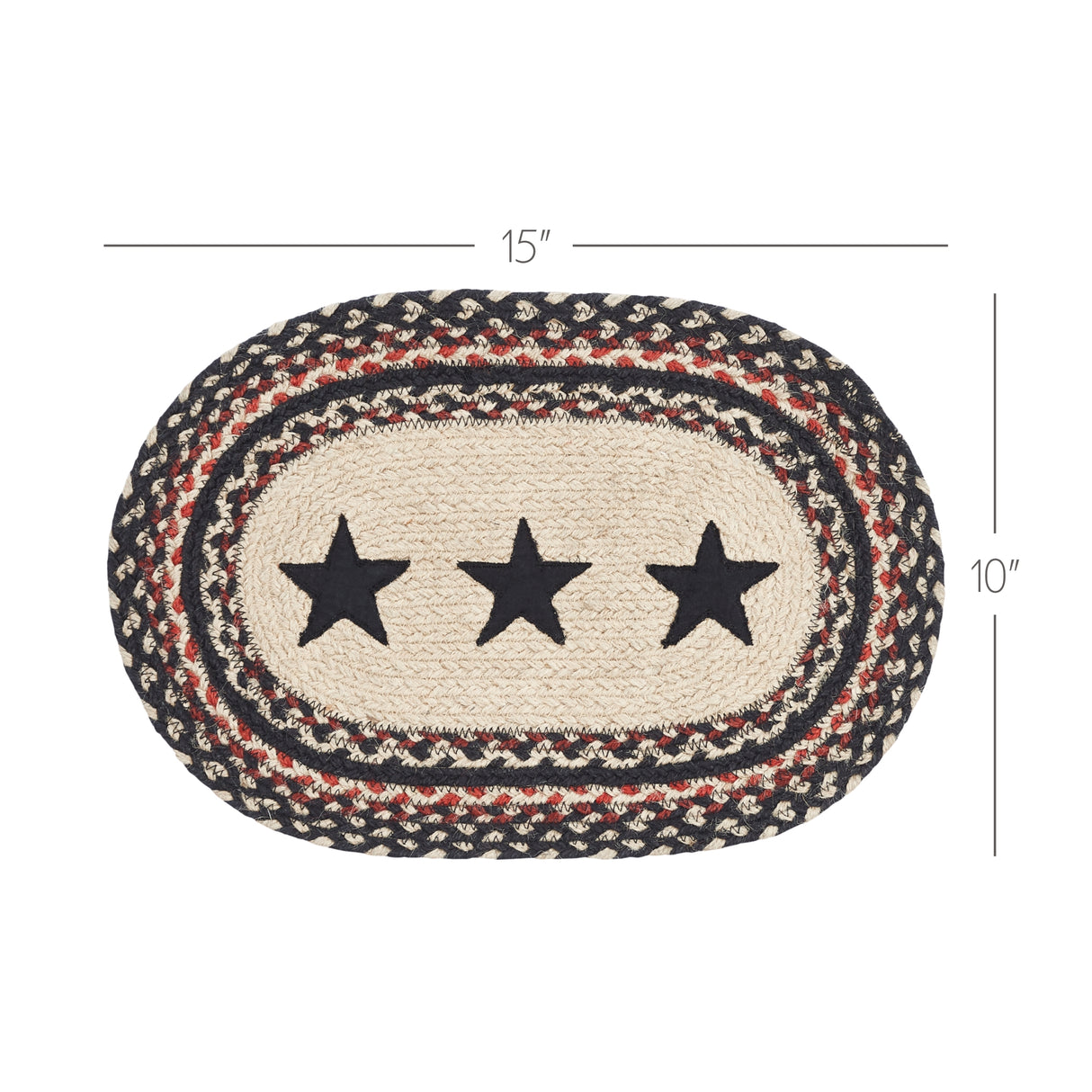 Primitive Colonial Star Table Placemat, Tan Black Red, Jute Blend, Oval, 10x15 Inches, 8 Pack 8 Pack