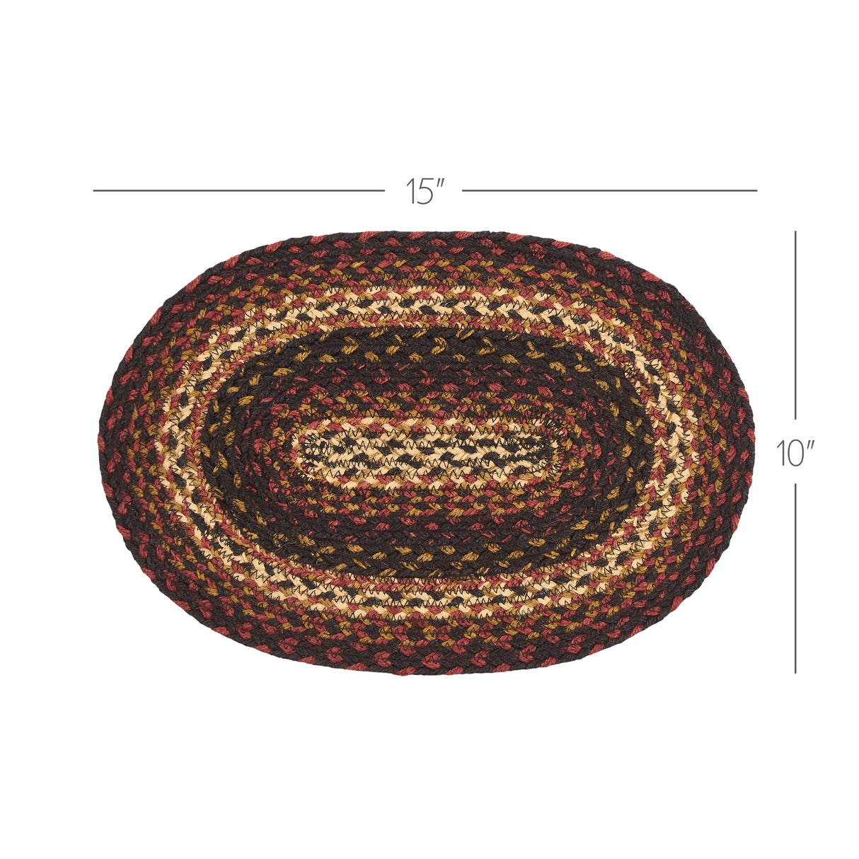 Country Beckham Placemat, Red Black Tan, Jute Blend, Oval, 10x15 Inches, 8 Pack 8 Pack
