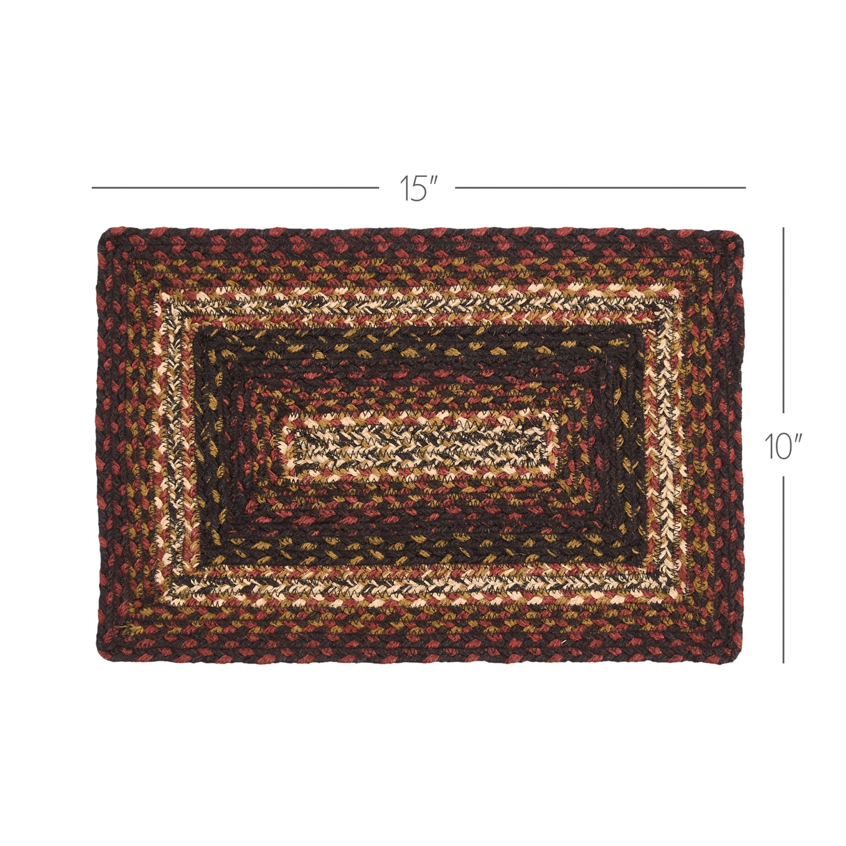 Country Beckham Placemat, Red Black Tan, Jute Blend, Rectangle, 10x15 Inches, 8 Pack 8 Pack