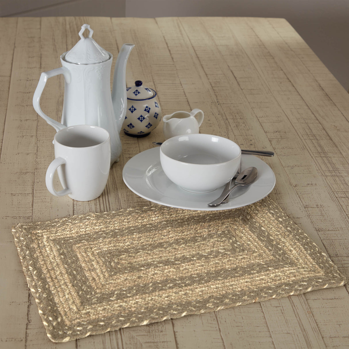 Farmhouse Cobblestone Table Placemat, Tan Grey White, Jute Blend, Rectangle, 12x18 Inches, 8 Pack 8 Pack