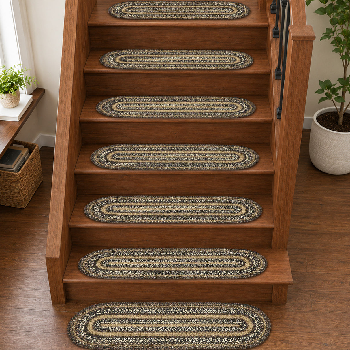 Espresso Jute Stair Tread Oval Latex 8.5x27, Set of 7