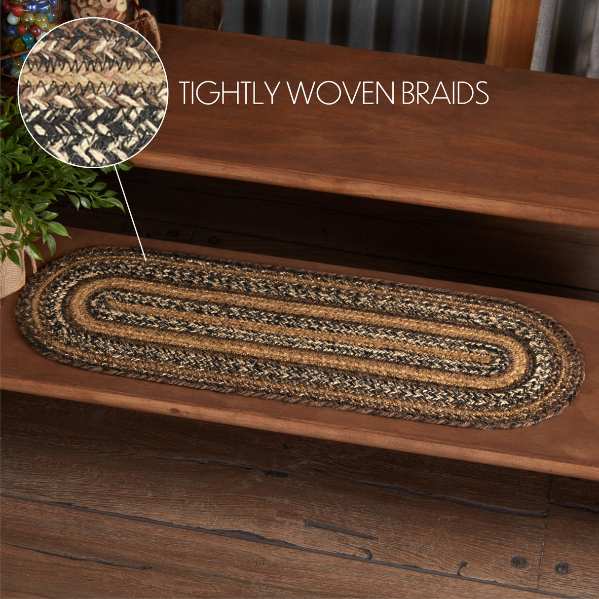 Espresso Jute Stair Tread Oval Latex 8.5x27, Set of 7