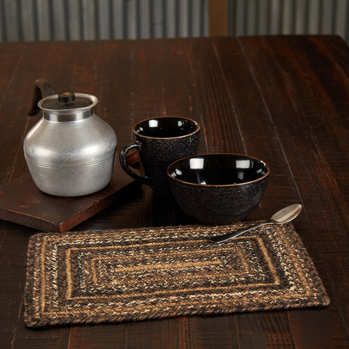 Country Espresso Table Placemat, Brown Black Tan, Jute Blend, Rectangle, 10x15 Inches, 8 Pack 8 Pack