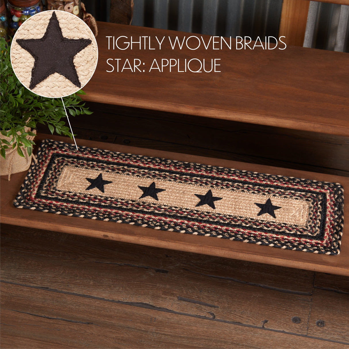 Colonial Star Jute Stair Tread Rect Latex 8.5x27, Set of 7
