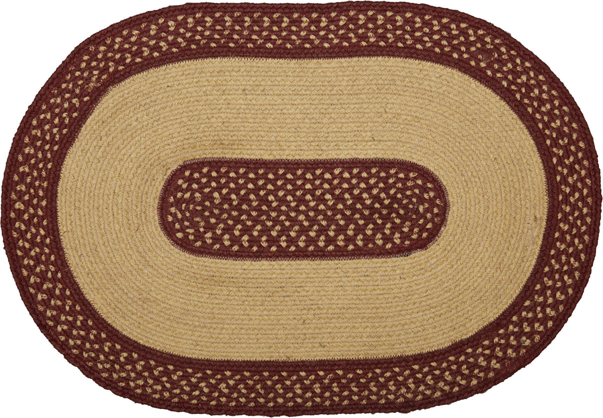 Burgundy Red Primitive Jute Rug Oval Stencil Stars w/ Pad 20x30