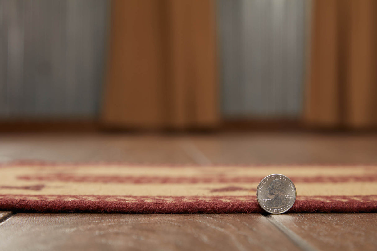 Burgundy Red Primitive Jute Rug Oval Stencil Stars w/ Pad 20x30