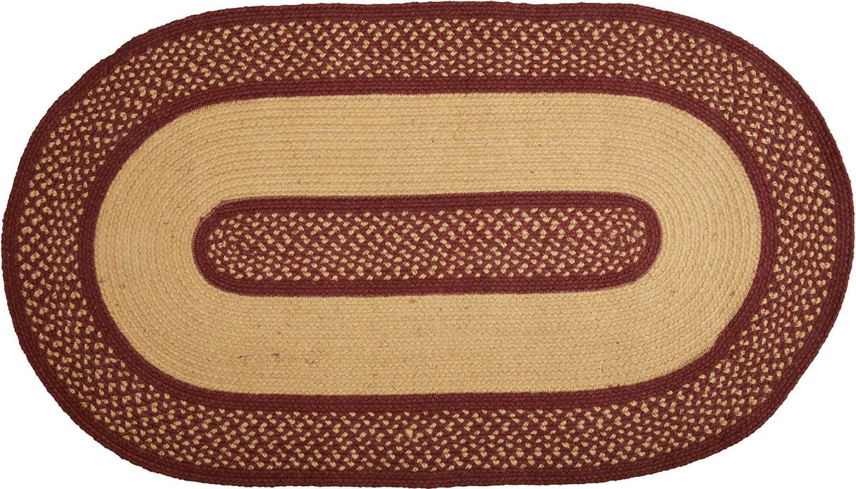 Burgundy Red Primitive Jute Rug Oval Stencil Stars w/ Pad 27x48