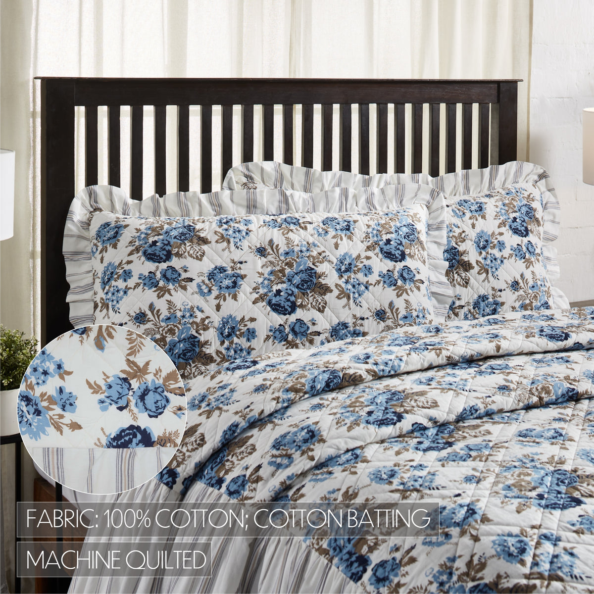 Annie Blue Floral Ruffled King Sham 21x37, Set of 2