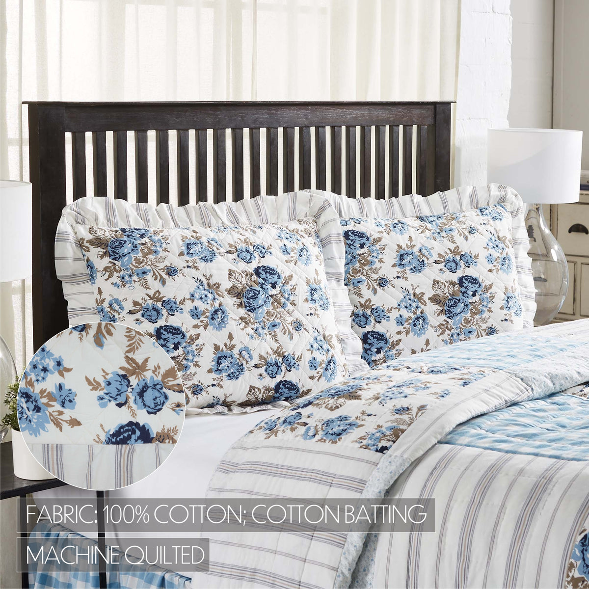 Annie Blue Floral Ruffled Standard Sham 21x27, Set of 2