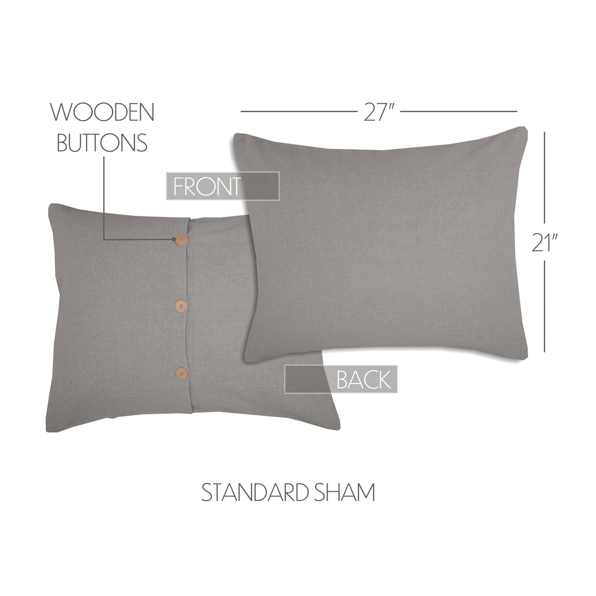 Burlap Dove Grey Standard Sham 21x27, Set of 2