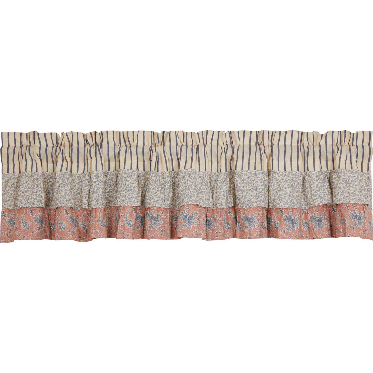 Kaila Ticking Blue Ruffled Valance 16x90