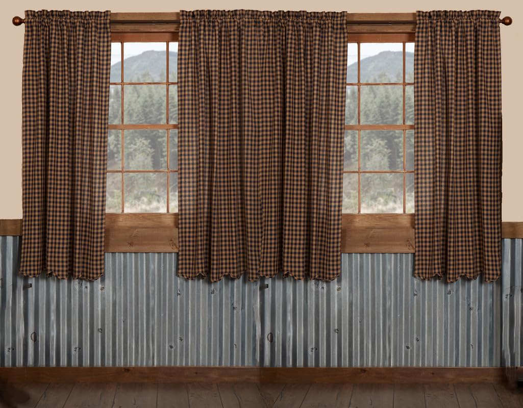 Navy Check Scalloped Short Panel Set of 4 63x36