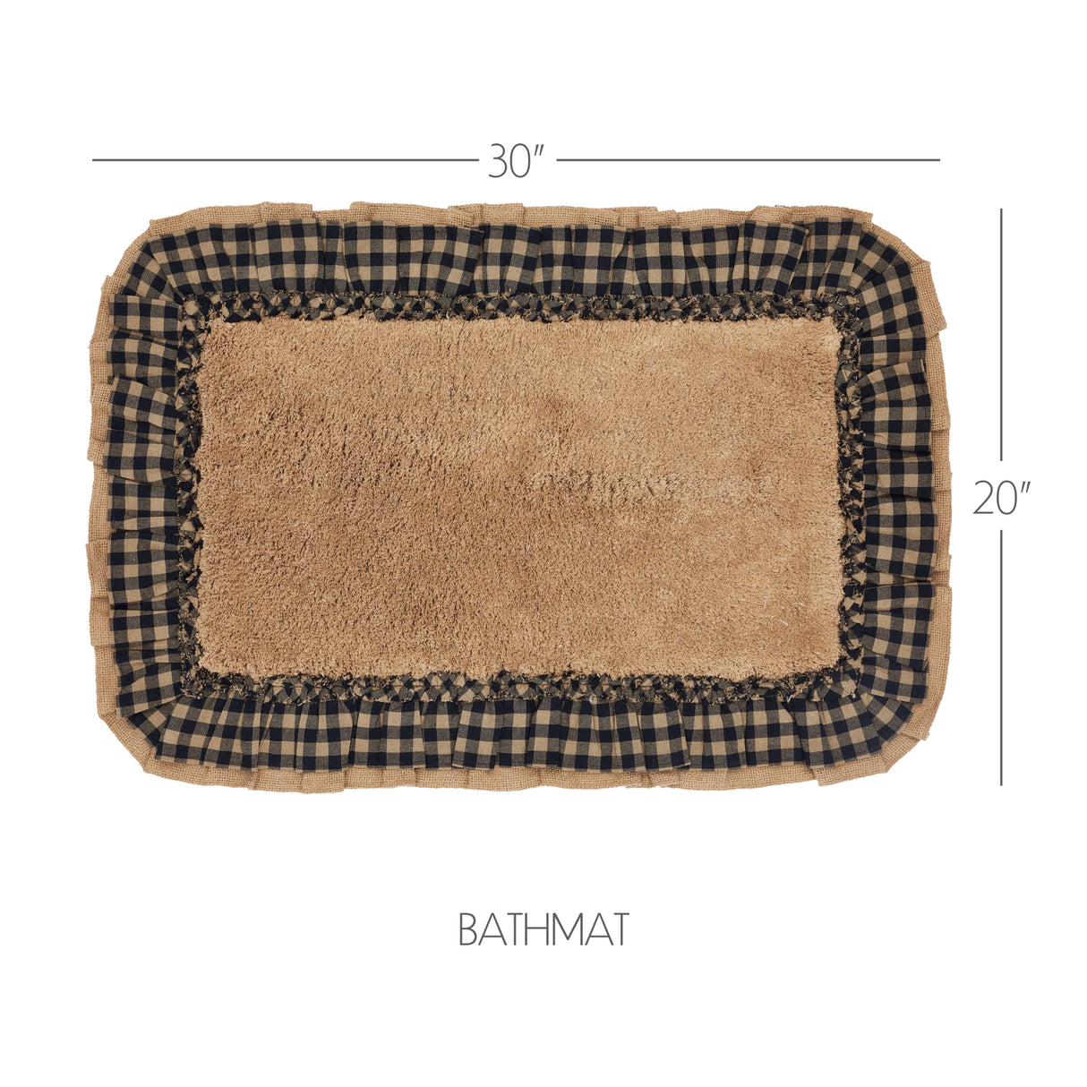 VHC Brands Burlap Natural with Black Check 2pc Bathhmat Set, 20x30 and 27x48