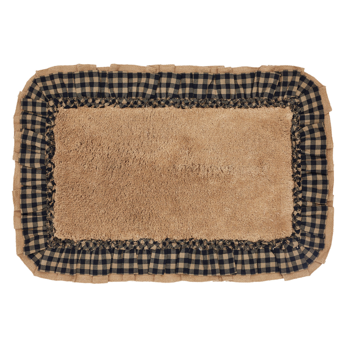 VHC Brands Burlap Natural with Black Check 2pc Bathhmat Set, 20x30 and 27x48