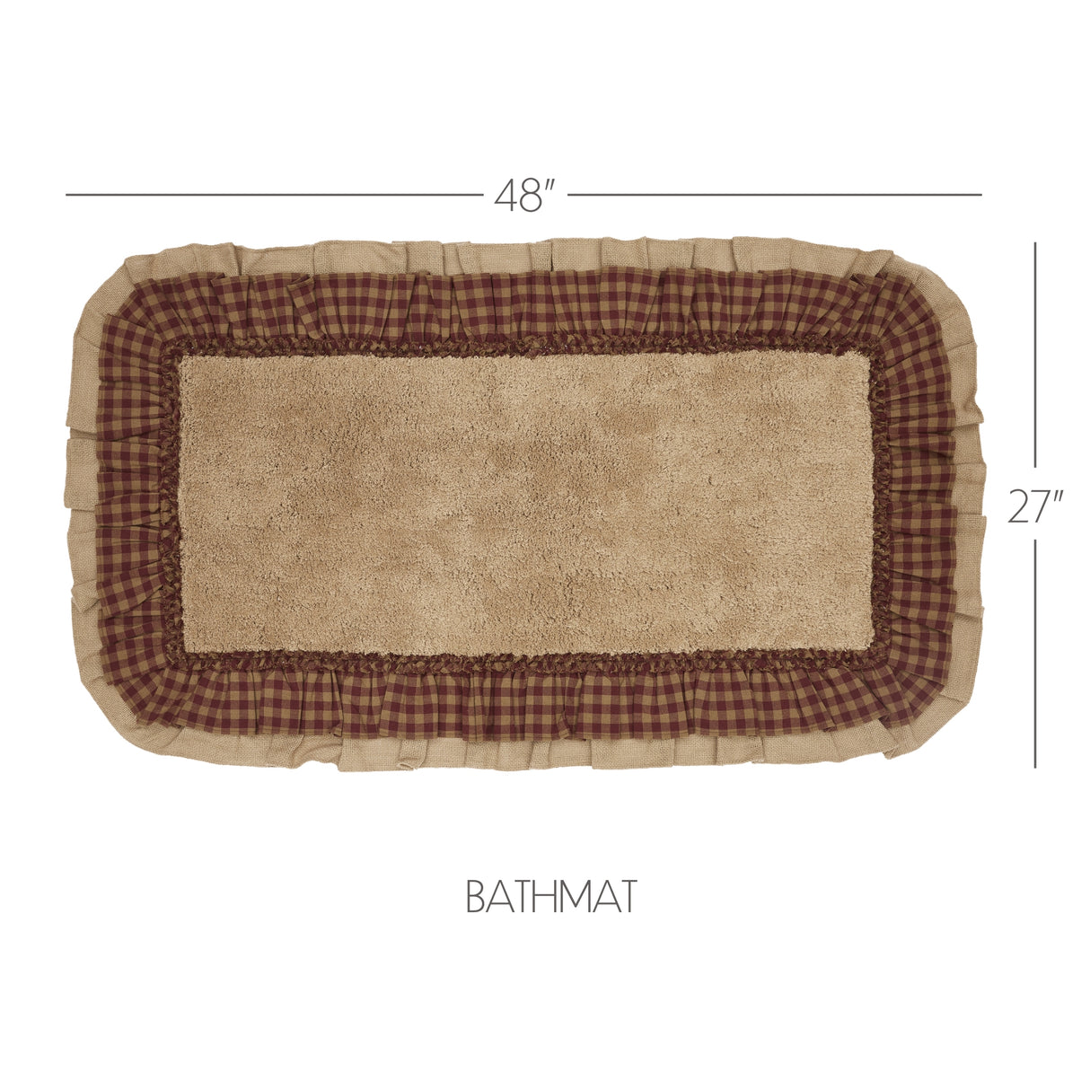 VHC Brands Burlap Natural with Burgundy Check 2pc Bathhmat Set, 20x30 and 27x48