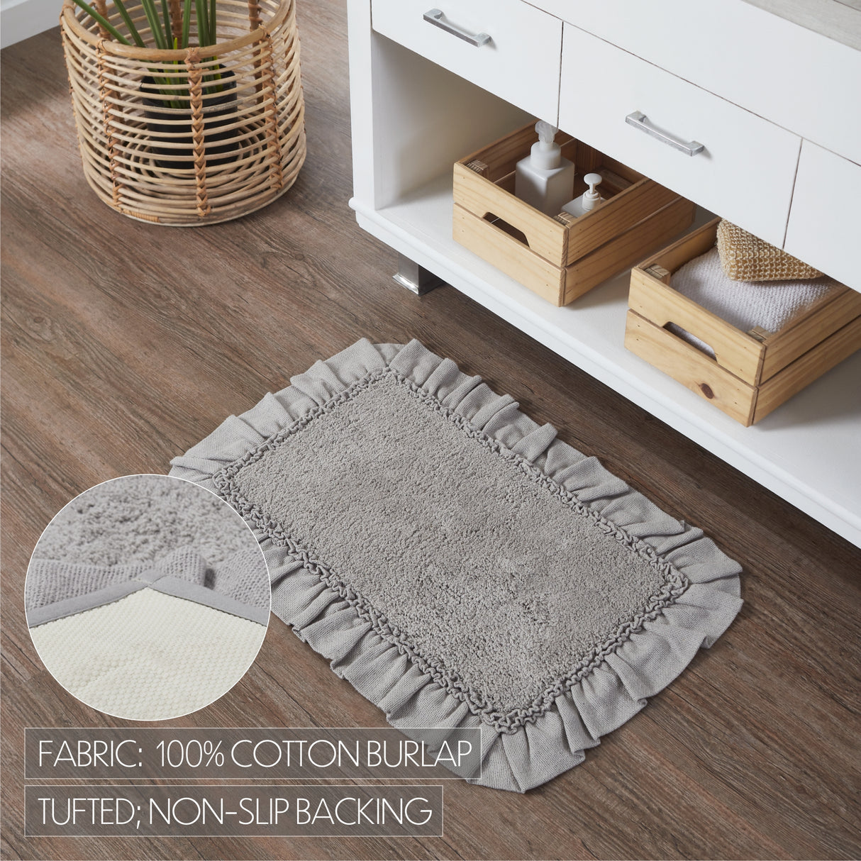 VHC Brands Burlap Dove Grey 2pc Bathhmat Set, 20x30 and 27x48