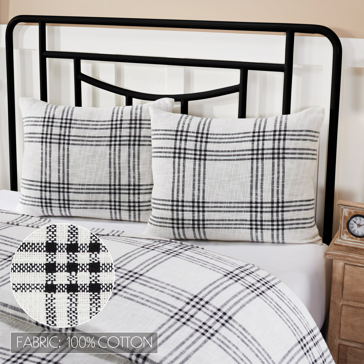 Black Plaid Standard Sham 21x27, Set of 2