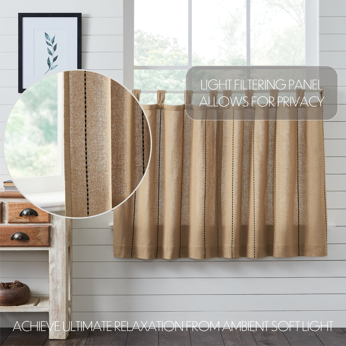 Stitched Burlap Curtain Set