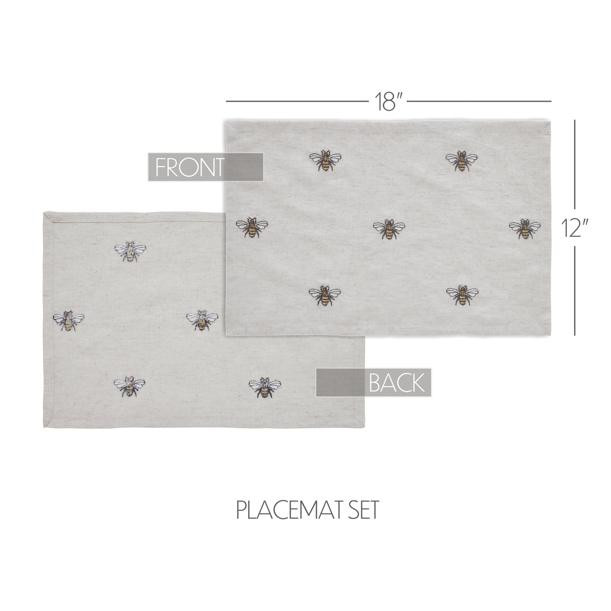 Embroidered Bee Farmhouse Table Placemat, Honey Bee, 12x18, Placemat Set of 6, 12 Pack
