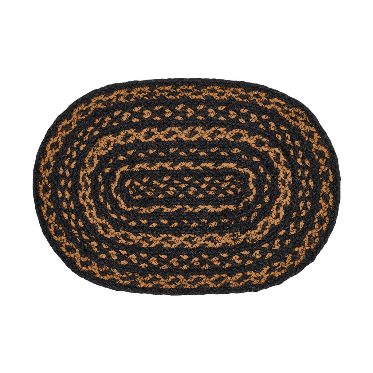 Black & Tan Dining Table Placemat, Braided Jute, Oval, Black, 10x15, 6 Pack 6 Pack