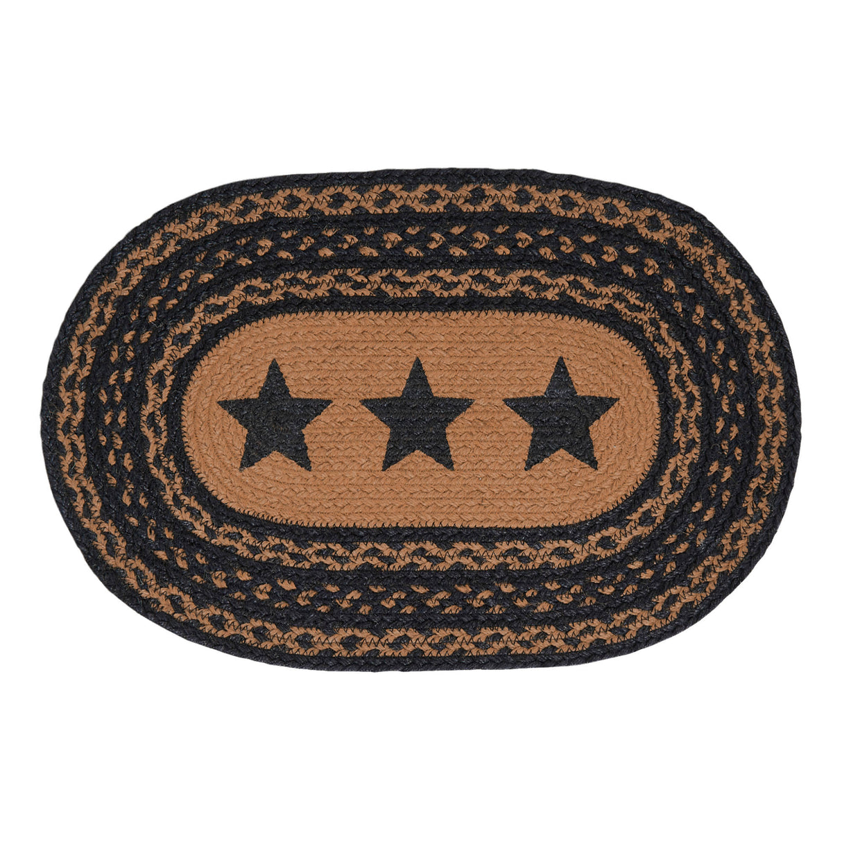 Farmhouse Star Dining Table Placemat, Braided Jute, Oval, Black Tan, 10x15, 8 Pack 8 Pack