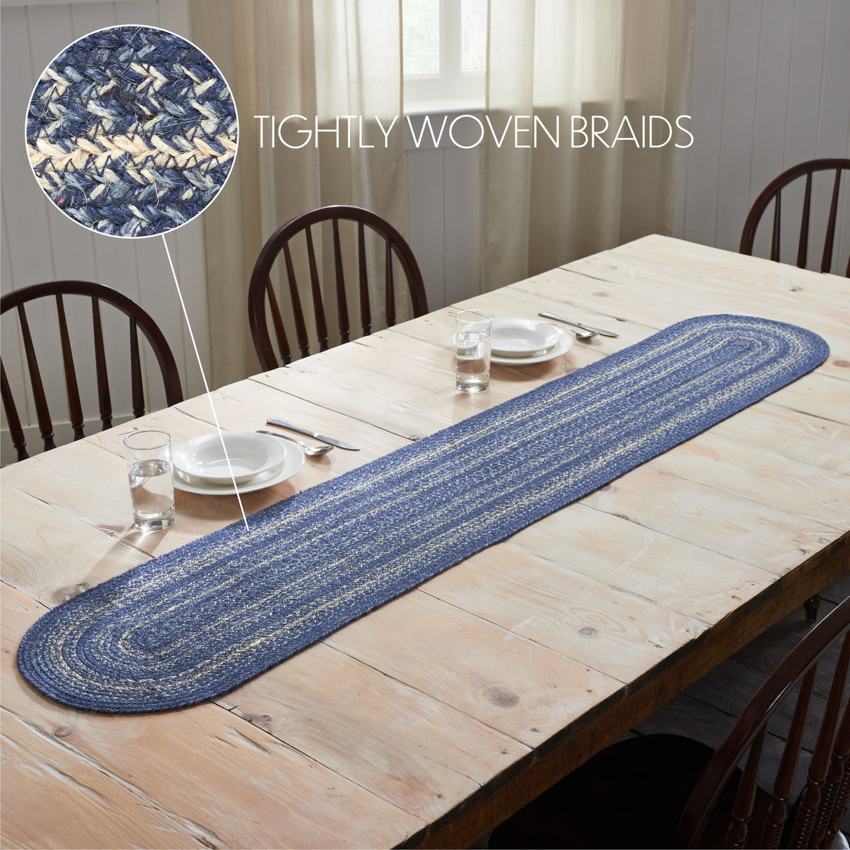 Great Falls Blue Indigo 13x72 Table Runner & 6 pc 10x15 Placemat Set