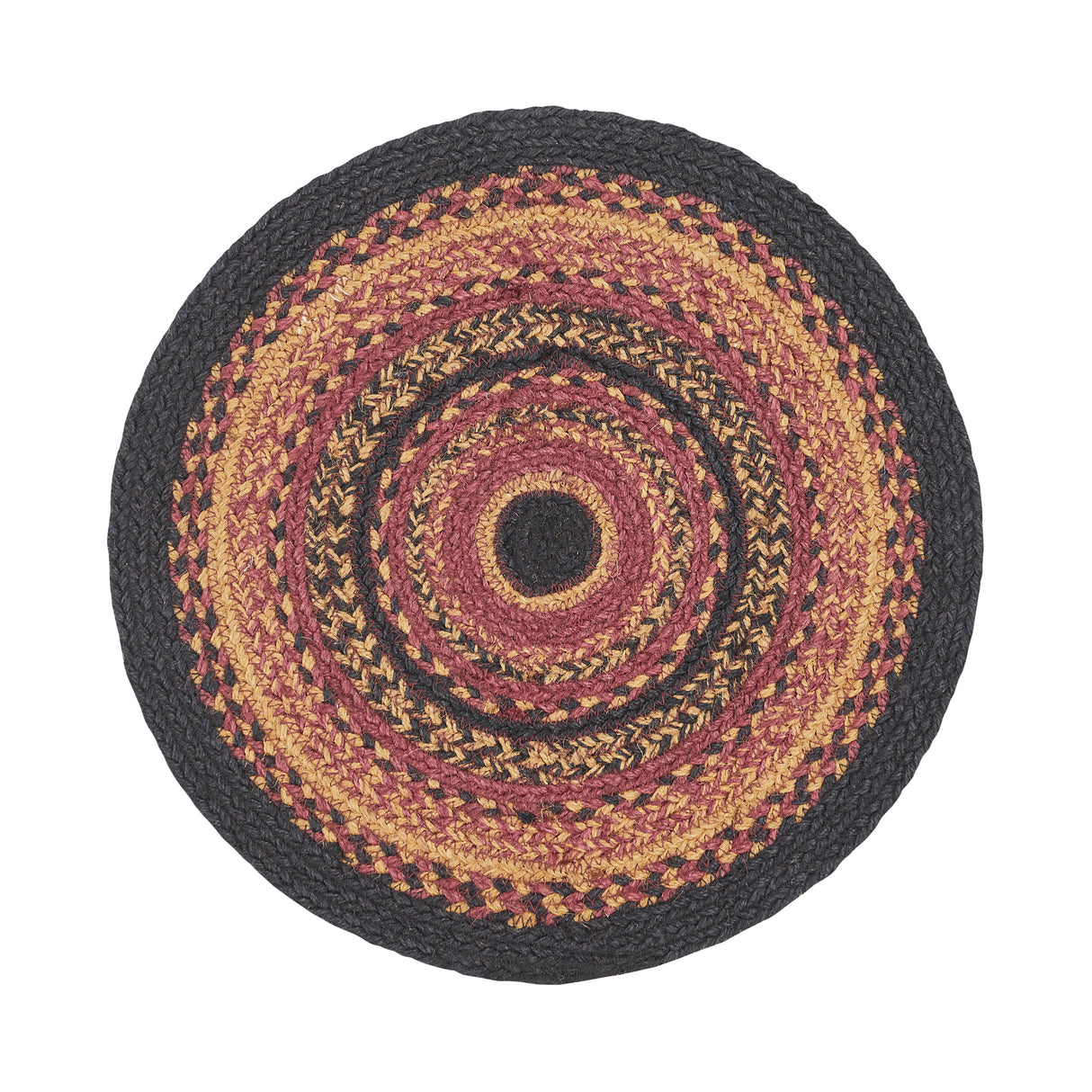 Heritage Farms, Braided Jute Mat Trivet Placemat, Round, Red Black Tan, 15 inch, Set of 3
